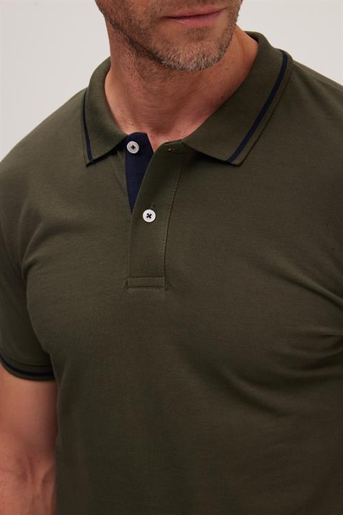 Erkek Slim Fit Dar Kesim %100 Pamuk Yumuşak Dokulu Serin Tutan Kumaş Düz Pike Haki Polo Yaka Tişört