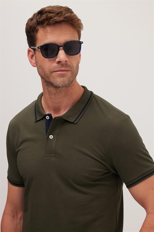 Erkek Slim Fit Dar Kesim %100 Pamuk Yumuşak Dokulu Serin Tutan Kumaş Düz Pike Haki Polo Yaka Tişört