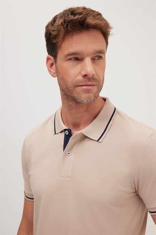 Erkek Slim Fit Dar Kesim %100 Pamuk Yumuşak Dokulu Serin Tutan Kumaş Düz Pike Taş Polo Yaka Tişört