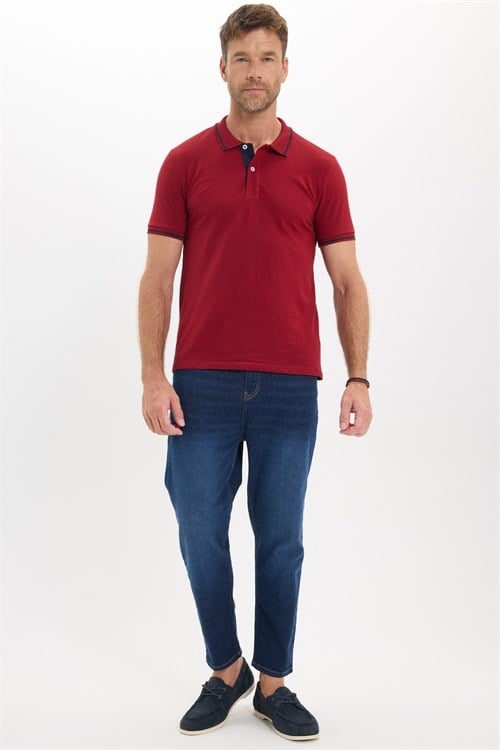 Erkek Slim Fit Dar Kesim %100 Pamuk Yumuşak Dokulu Serin Tutan Kumaş Düz Pike Bordo Polo Yaka Tişört