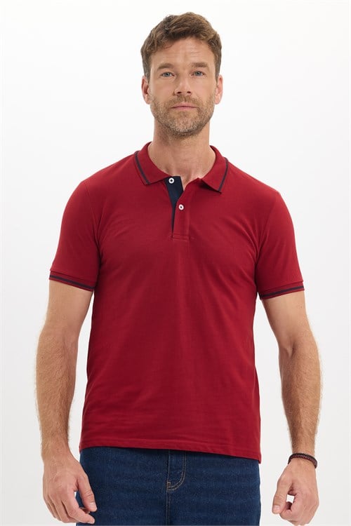 Erkek Slim Fit Dar Kesim %100 Pamuk Yumuşak Dokulu Serin Tutan Kumaş Düz Pike Bordo Polo Yaka Tişört