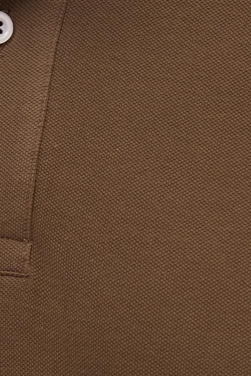 Erkek Slim Fit Dar Kesim %100 Pamuk Yumuşak Dokulu Serin Tutan Kumaş Pike Kahverengi Polo Yaka Tişört