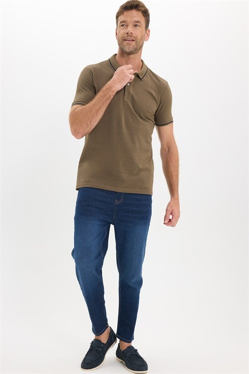 Erkek Slim Fit Dar Kesim %100 Pamuk Yumuşak Dokulu Serin Tutan Kumaş Pike Kahverengi Polo Yaka Tişört
