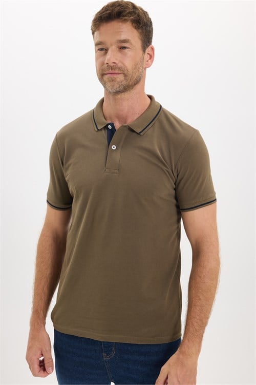 Erkek Slim Fit Dar Kesim %100 Pamuk Yumuşak Dokulu Serin Tutan Kumaş Pike Kahverengi Polo Yaka Tişört