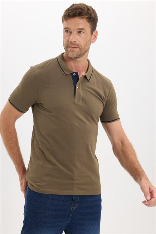Erkek Slim Fit Dar Kesim %100 Pamuk Yumuşak Dokulu Serin Tutan Kumaş Pike Kahverengi Polo Yaka Tişört