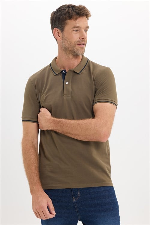 Erkek Slim Fit Dar Kesim %100 Pamuk Yumuşak Dokulu Serin Tutan Kumaş Pike Kahverengi Polo Yaka Tişört