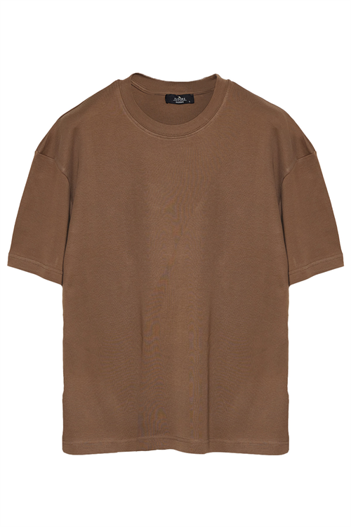 Unisex 3lü Paket Mavi-Beyaz-Kahverengi Oversize Geniş Kesim %100 Pamuk Basic Bisiklet Yaka Tişört