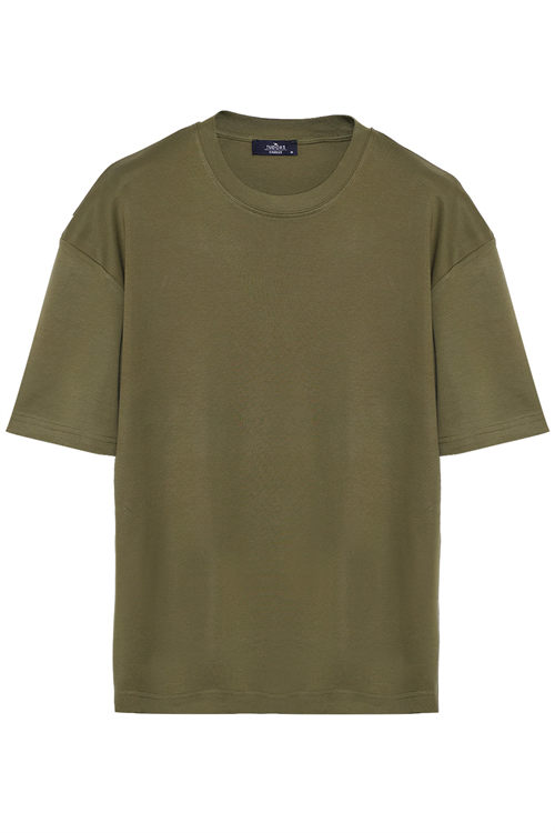 Unisex 3lü Paket Siyah-Gri-Yeşil Oversize Geniş Kesim %100 Pamuk Basic Bisiklet Yaka Tişört 3lü Tişört