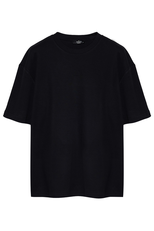Unisex 3lü Paket Siyah-Gri-Yeşil Oversize Geniş Kesim %100 Pamuk Basic Bisiklet Yaka Tişört 3lü Tişört