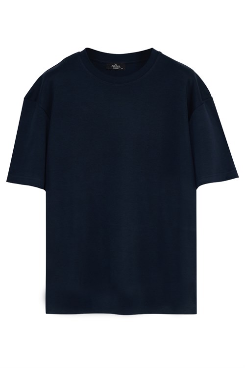Unisex Oversize Geniş Kesim %100 Pamuk 3lü Paket Lacivert-Beyaz-Gri Bisiklet Yaka Tişört