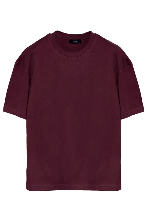 Unisex Oversize Geniş Kesim %100 Pamuk 3lü Paket Siyah-Gri-Bordo Bisiklet Yaka Tişört