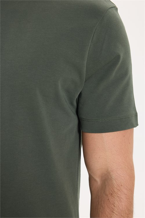 Unisex Regular Fit Rahat Kesim %100 Pamuk Bisiklet Yaka Haki Tişört