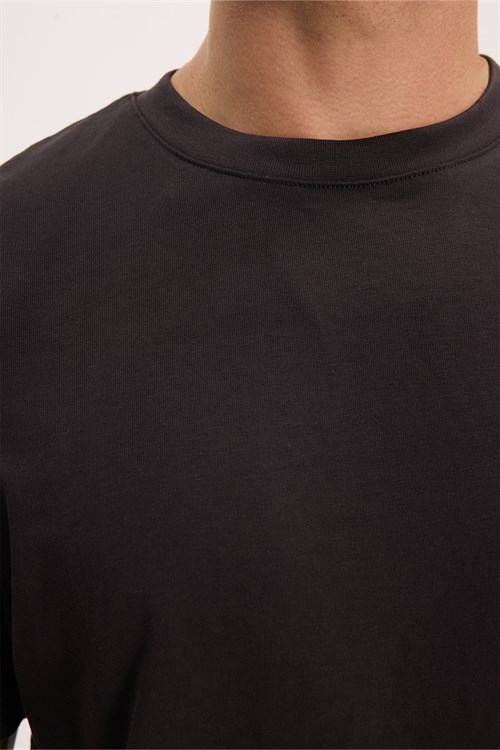 Erkek Regular Fit Rahat Kesim %100 Pamuk Bisiklet Yaka Kahverengi Tişört