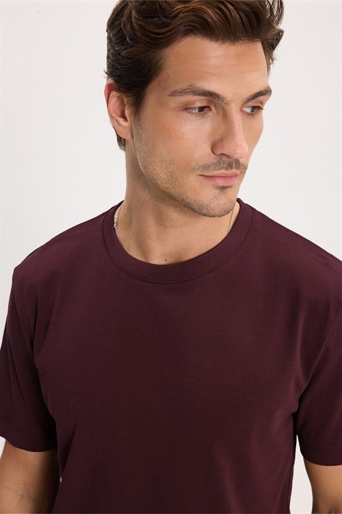 Unisex Regular Fit Rahat Kesim %100 Pamuk Bisiklet Yaka Bordo Tişört