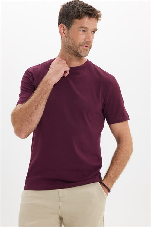 Unisex Regular Fit Rahat Kesim %100 Pamuk Bisiklet Yaka Bordo Tişört