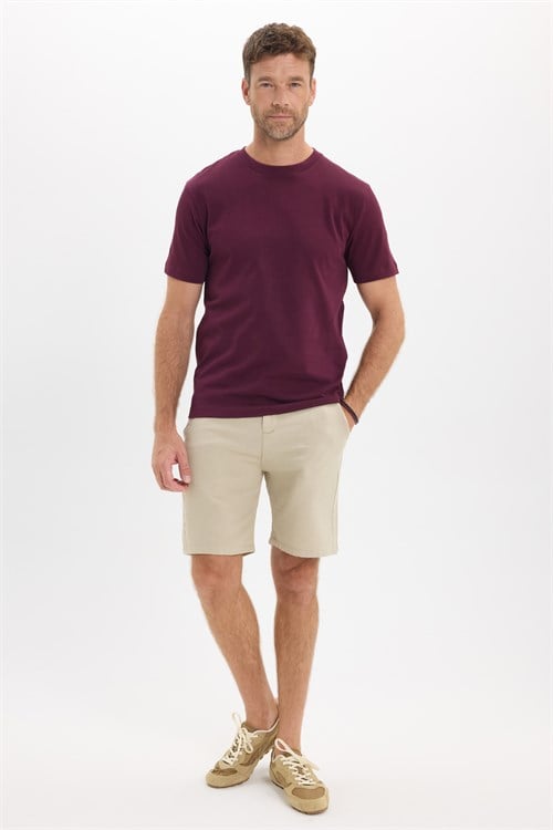Unisex Regular Fit Rahat Kesim %100 Pamuk Bisiklet Yaka Bordo Tişört