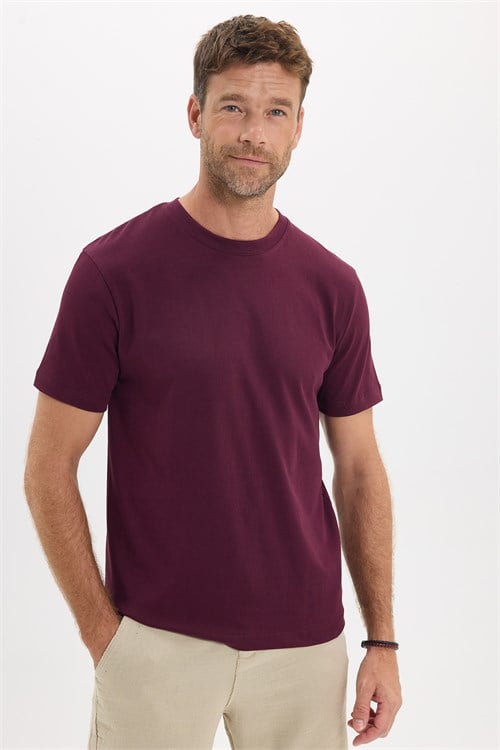 Unisex Regular Fit Rahat Kesim %100 Pamuk Bisiklet Yaka Bordo Tişört
