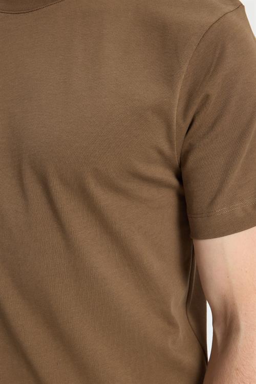 Erkek Regular Fit Rahat Kesim %100 Pamuk Bisiklet Yaka Kahverengi Tişört