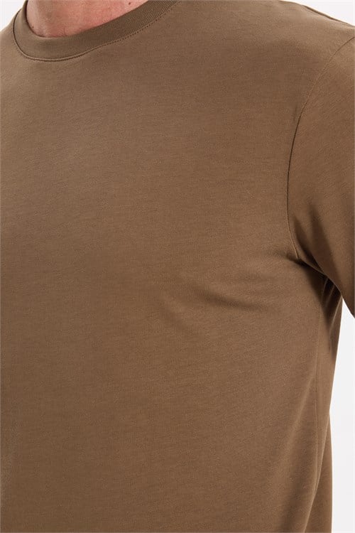 Unisex Regular Fit Rahat Kesim %100 Pamuk Bisiklet Yaka Kahverengi Tişört