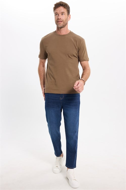 Unisex Regular Fit Rahat Kesim %100 Pamuk Bisiklet Yaka Kahverengi Tişört