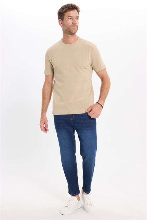 Unisex Regular Fit Rahat Kesim %100 Pamuk Bisiklet Yaka Bej Tişört