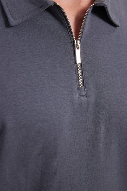 Erkek Relax Fit Rahat Kesim %100 Pamuk Yarım Fermuarlı Polo Yaka İnterlok Antrasit Sweatshirt