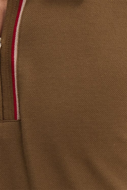 Erkek Slim Fit Dar Kesim %100 Pamuk Kısa Kollu Yarım Fermuarlı Vizon Polo Yaka Tişört
