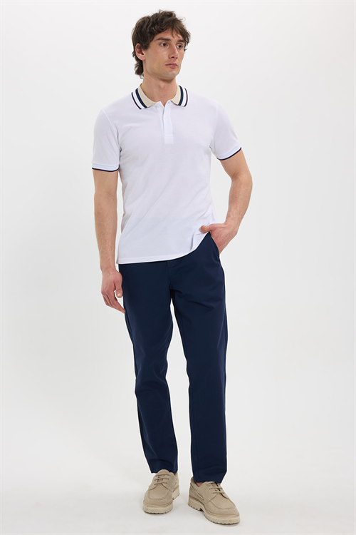 Erkek Slim Fit Dar Kesim %100 Pamuk Beyaz Polo Yaka Tişört