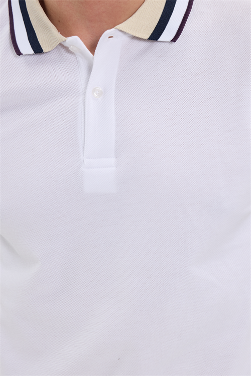 Erkek Slim Fit Dar Kesim %100 Pamuk Beyaz Polo Yaka Tişört