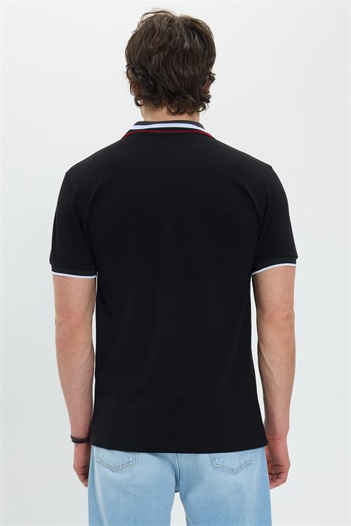 Erkek Slim Fit Dar Kesim %100 Pamuk Siyah Polo Yaka Tişört