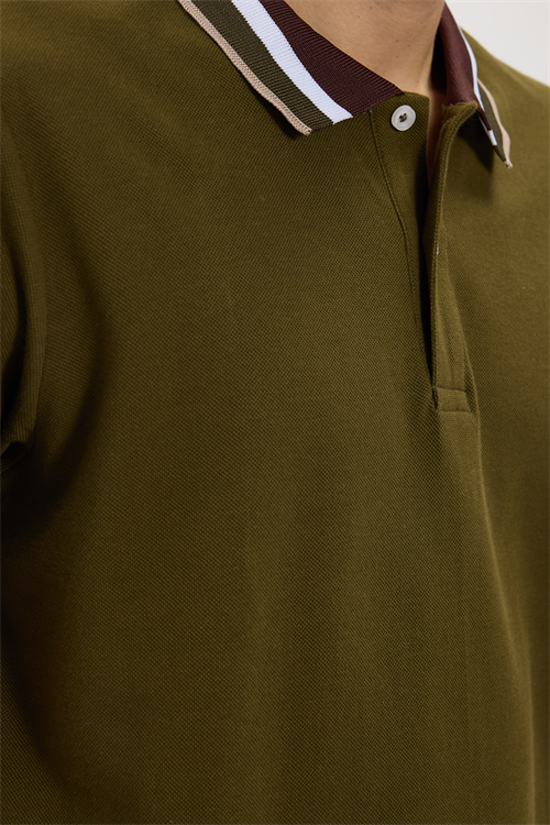 Erkek Slim Fit Dar Kesim %100 Pamuk Haki Polo Yaka Tişört