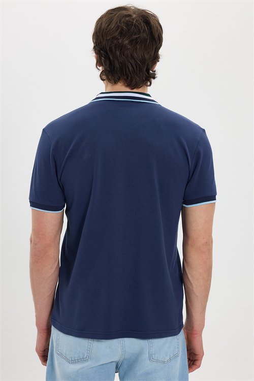 Erkek Slim Fit Dar Kesim %100 Pamuk Lacivert Polo Yaka Tişört