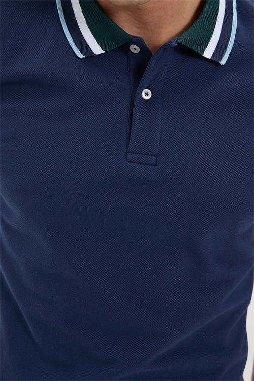 Erkek Slim Fit Dar Kesim %100 Pamuk Lacivert Polo Yaka Tişört