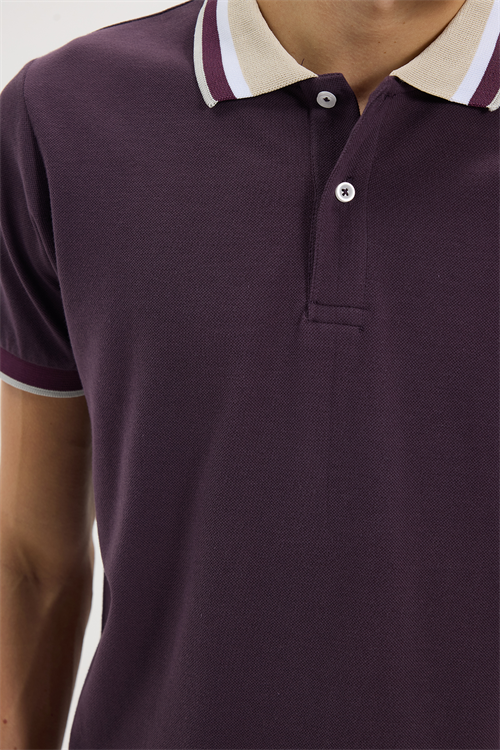 Erkek Slim Fit Dar Kesim %100 Pamuk Eflatun Polo Yaka Tişört