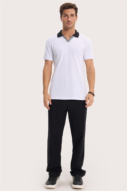 Erkek Slim Fit Dar Kesim %100 Pamuk Beyaz Polo Yaka Tişört