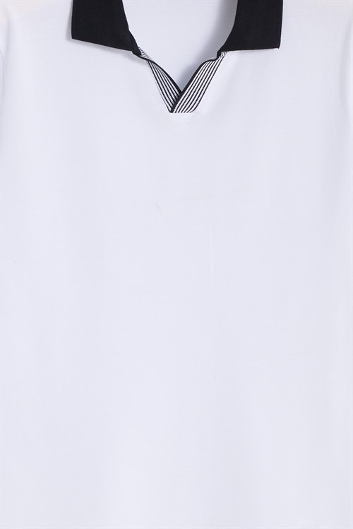 Erkek Slim Fit Dar Kesim %100 Pamuk Beyaz Polo Yaka Tişört