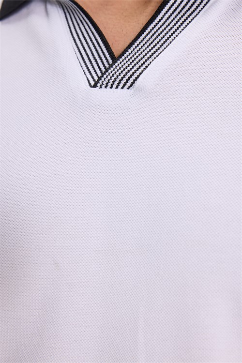 Erkek Slim Fit Dar Kesim %100 Pamuk Beyaz Polo Yaka Tişört