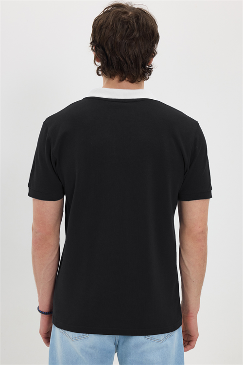 Erkek Slim Fit Dar Kesim %100 Pamuk Siyah Polo Yaka Tişört