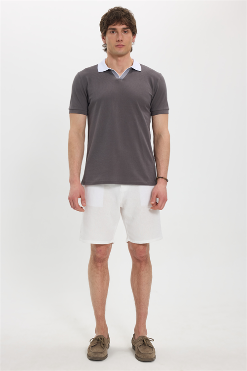 Erkek Slim Fit Dar Kesim %100 Pamuk Koyu Gri Polo Yaka Tişört