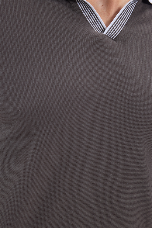 Erkek Slim Fit Dar Kesim %100 Pamuk Koyu Gri Polo Yaka Tişört