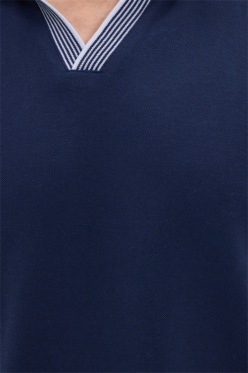 Erkek Slim Fit Dar Kesim %100 Pamuk Lacivert Polo Yaka Tişört