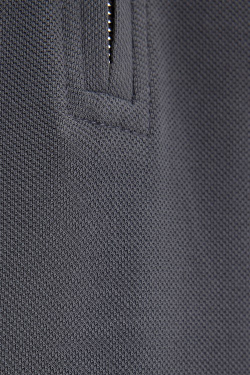 Erkek Slim Fit Dar Kesim %100 Pamuk Kısa Kollu Fermuarlı Antrasit Polo Yaka Tişört