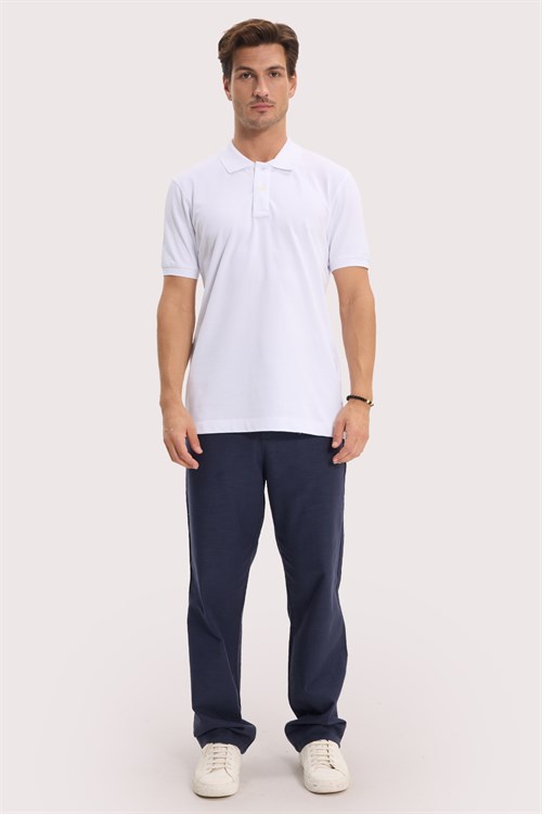 Erkek Slim Fit Dar Kesim Premium Seri %100 Pamuk Yumuşak Dokulu Merserize Beyaz Polo Yaka Tişört 