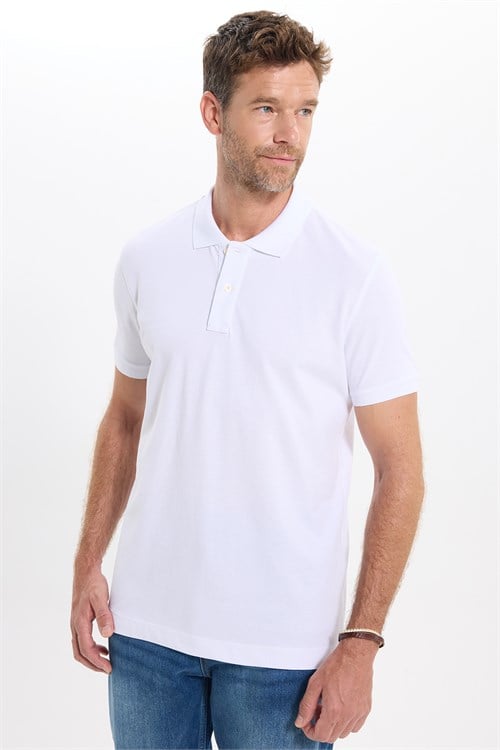 Erkek Slim Fit Dar Kesim Premium Seri %100 Pamuk Yumuşak Dokulu Merserize Beyaz Polo Yaka Tişört 