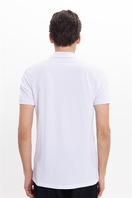 Erkek Slim Fit Dar Kesim Premium Seri %100 Pamuk Yumuşak Dokulu Merserize Beyaz Polo Yaka Tişört 