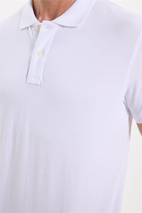 Erkek Slim Fit Dar Kesim Premium Seri %100 Pamuk Yumuşak Dokulu Merserize Beyaz Polo Yaka Tişört 