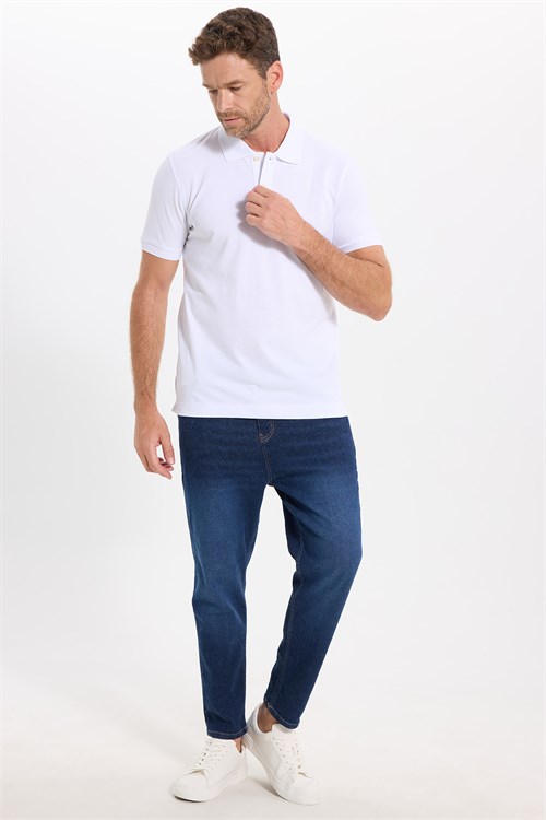 Erkek Slim Fit Dar Kesim Premium Seri %100 Pamuk Yumuşak Dokulu Merserize Beyaz Polo Yaka Tişört