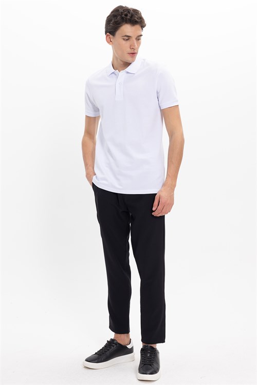 Erkek Slim Fit Dar Kesim Premium Seri %100 Pamuk Yumuşak Dokulu Merserize Beyaz Polo Yaka Tişört 
