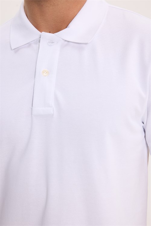 Erkek Slim Fit Dar Kesim Premium Seri %100 Pamuk Yumuşak Dokulu Merserize Beyaz Polo Yaka Tişört 