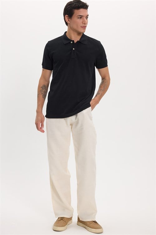 Erkek Slim Fit Dar Kesim Premium Seri %100 Pamuk Yumuşak Dokulu Merserize Siyah Polo Yaka Tişört